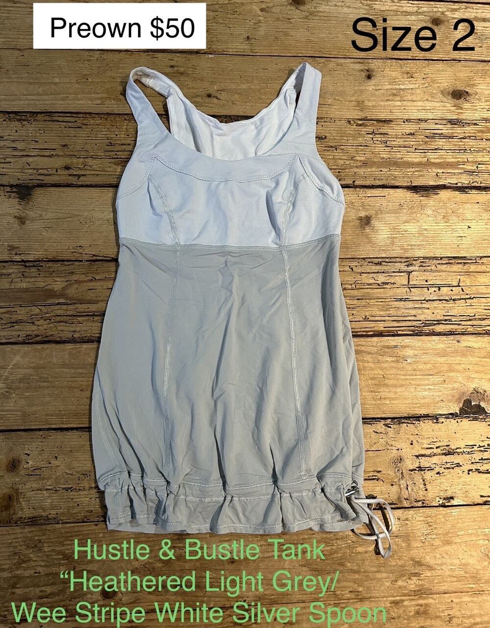 Lululemon Womens Size 2 Light Grey/wee Stripe Silver Spoon Hustle & Bustle Tank